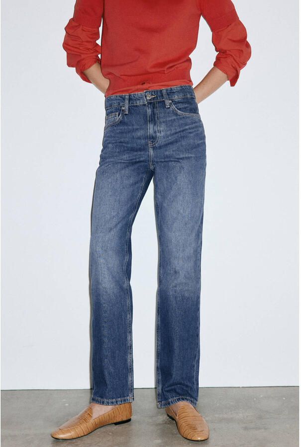 Mango high waist regular fit jeans mediumblauw