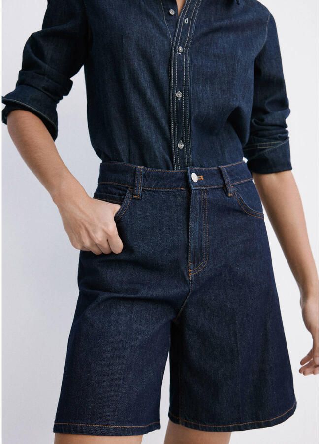 Mango high waist straight leg denim bermuda short donkerblauw