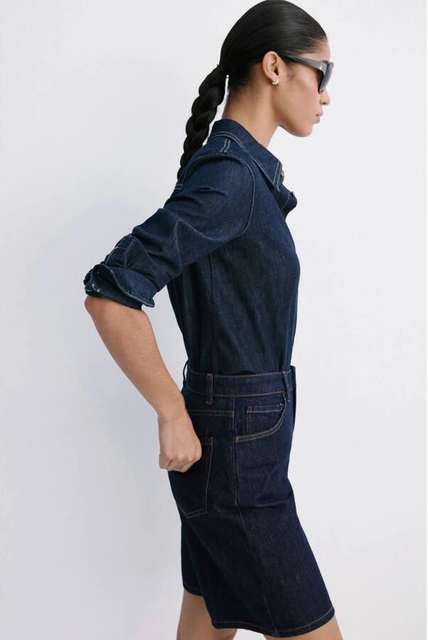 Mango high waist straight leg denim bermuda short donkerblauw - Foto 2