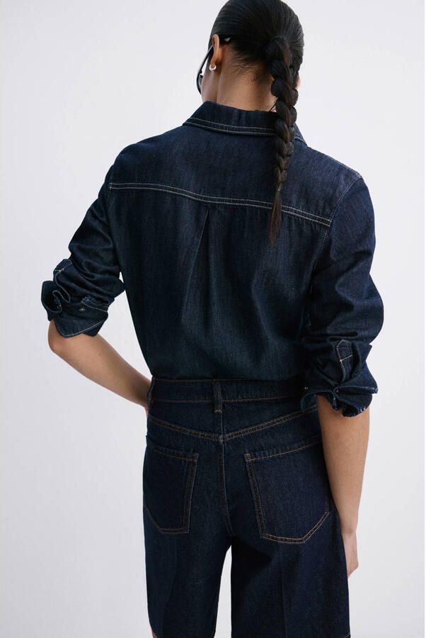 Mango high waist straight leg denim bermuda short donkerblauw - Foto 3