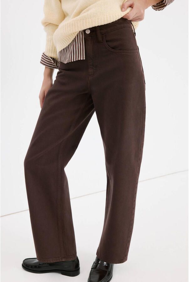 Mango high waist barrel jeans donkerbruin