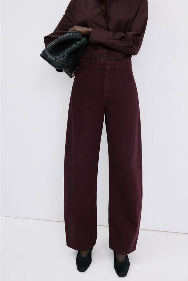 Mango high waist barrel jeans donkerrood
