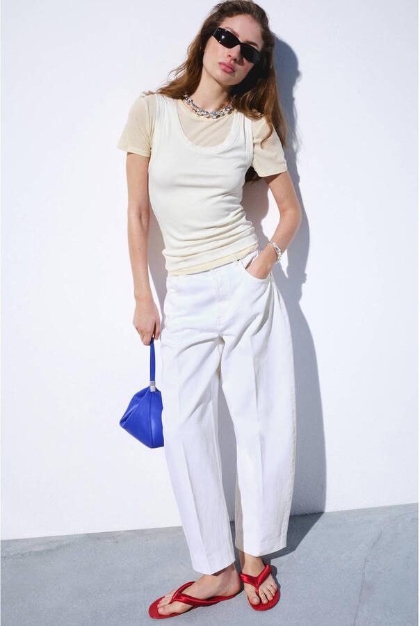 Mango high waist barrel jeans wit