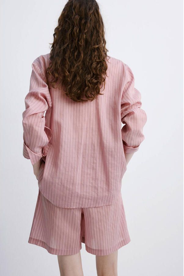 Mango high waist bermuda short met krijtstreep roze - Foto 3