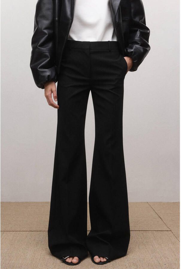 Mango high waist flared broek met wol zwart