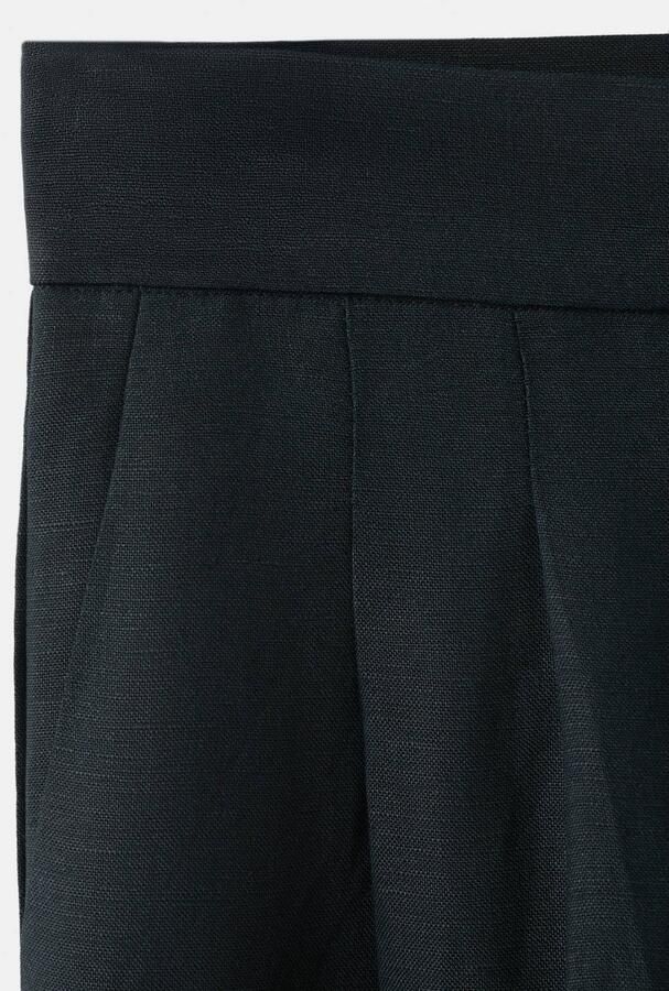 Mango high waist pantalon met linnen donkerblauw - Foto 2