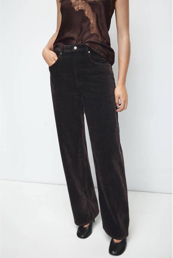 Mango high waist straight leg broek donkerbruin