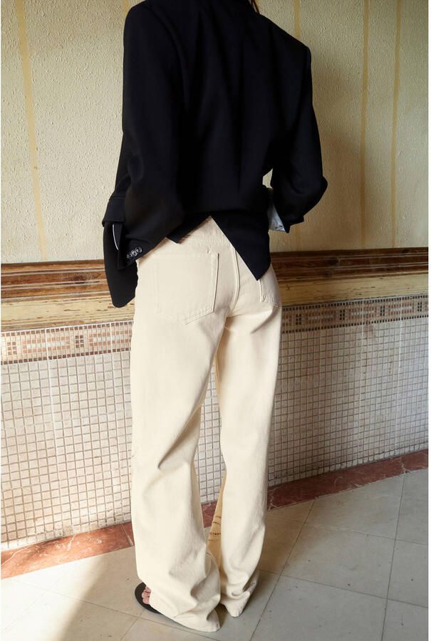 Mango high waist straight leg jeans broderie lichtgeel - Foto 2