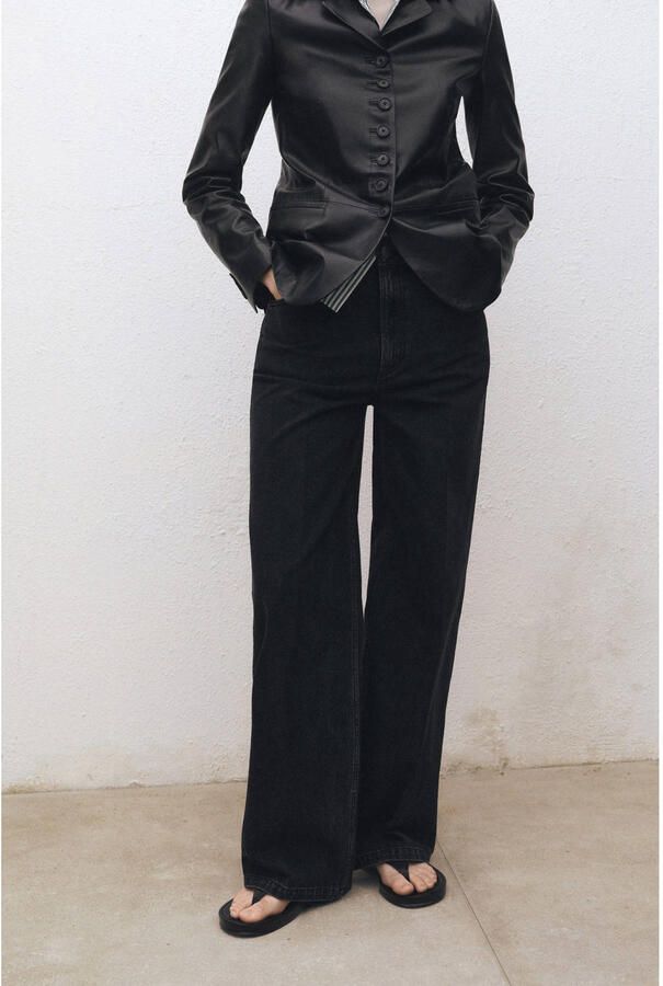 Mango high waist wide leg jeans black denim