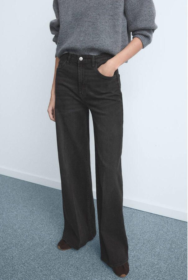 Mango high waist wide leg jeans black denim