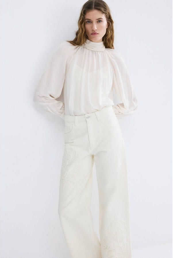Mango high waist wide leg jeans crème - Foto 3
