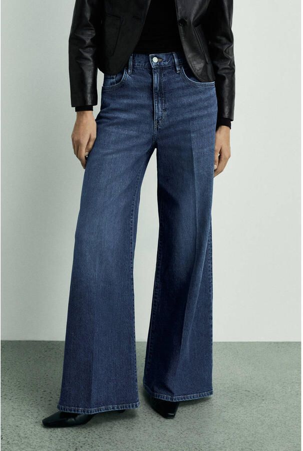 Mango high waist wide leg jeans dark blue denim
