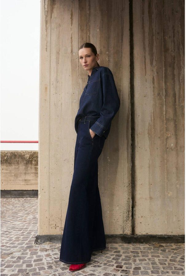 Mango high waist wide leg jeans dark blue denim