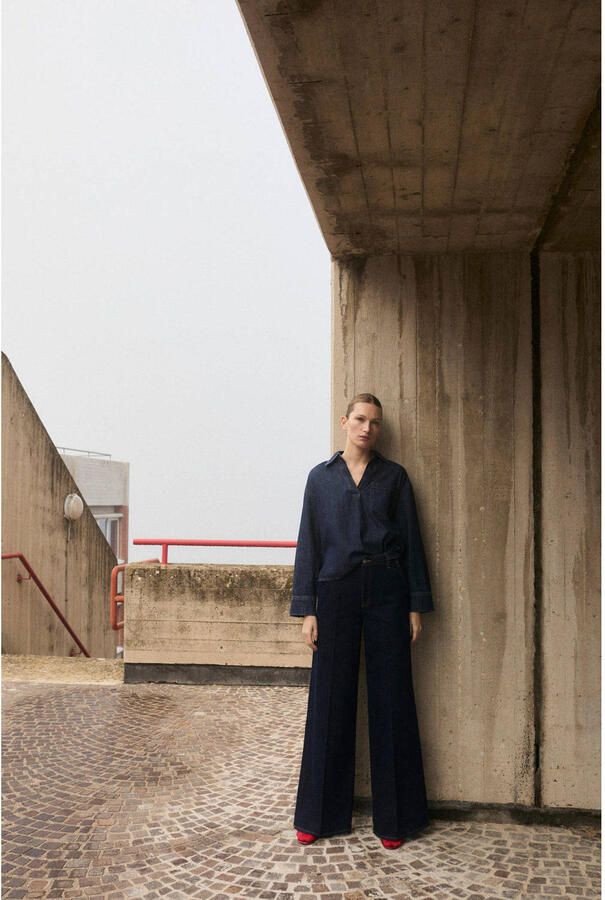 Mango high waist wide leg jeans dark blue denim - Foto 2