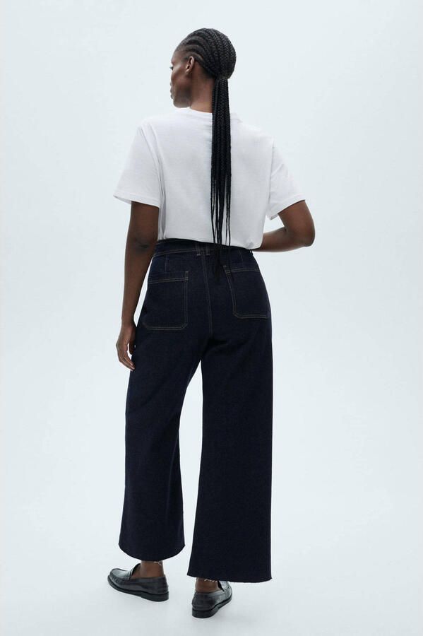 Mango high waist wide leg jeans dark blue denim