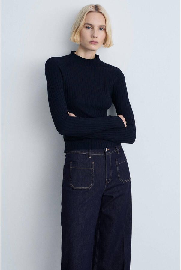 Mango high waist wide leg jeans dark blue denim
