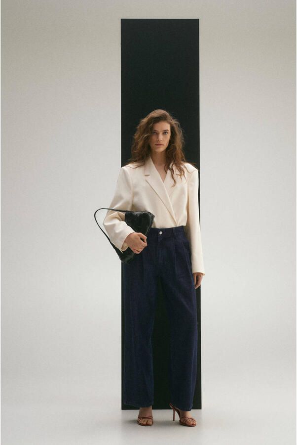 Mango high waist wide leg jeans dark blue denim