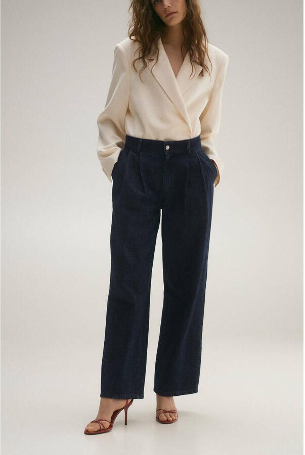 Mango high waist wide leg jeans dark blue denim - Foto 2