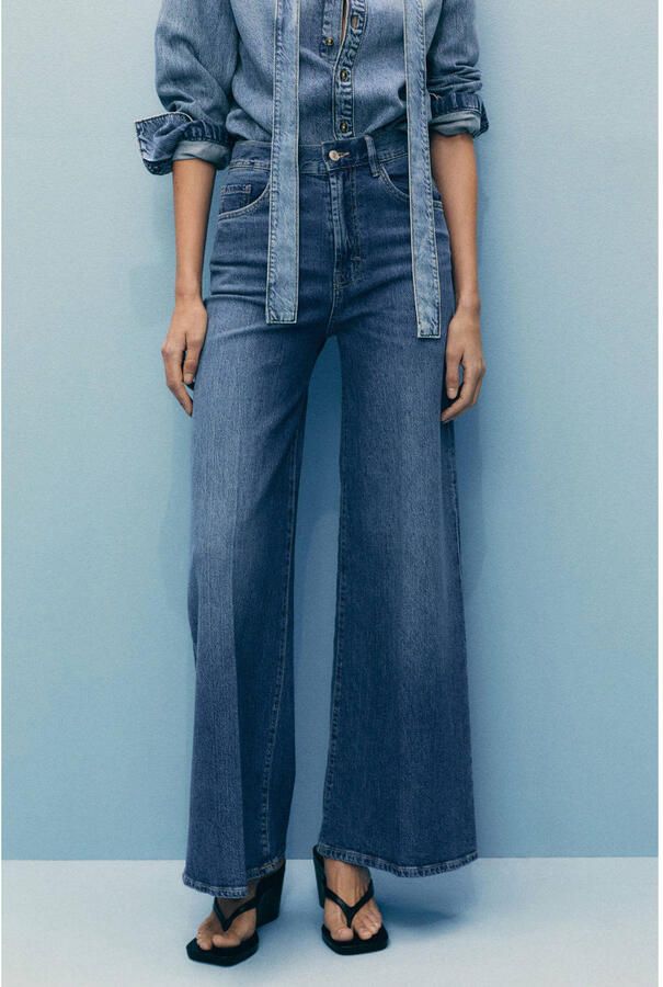 Mango high waist wide leg jeans dark blue denim