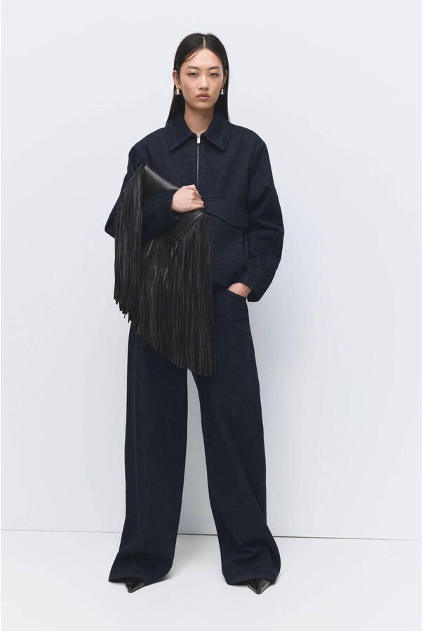 Mango high waist wide leg jeans dark blue denim