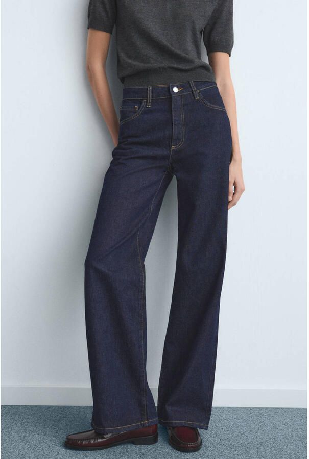 Mango high waist wide leg jeans dark blue denim