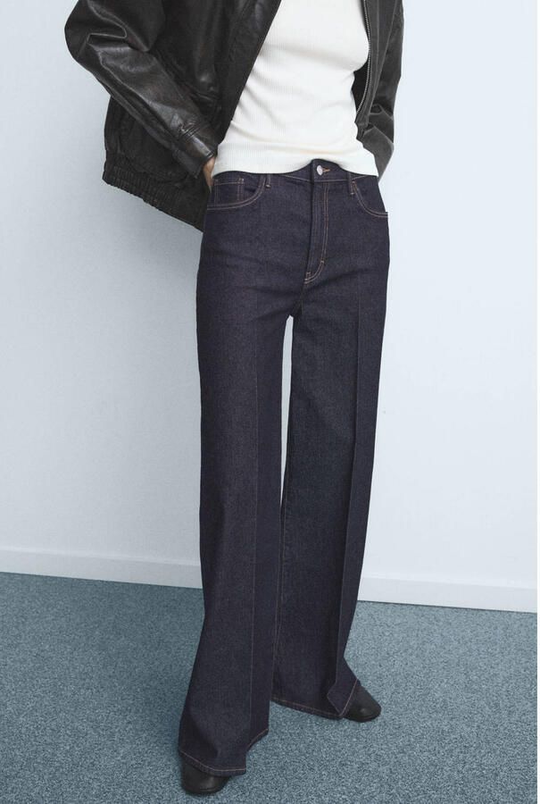 Mango high waist wide leg jeans dark blue denim