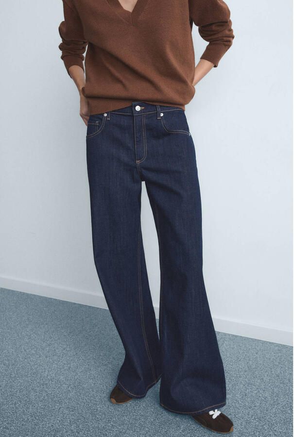 Mango high waist wide leg jeans dark blue denim
