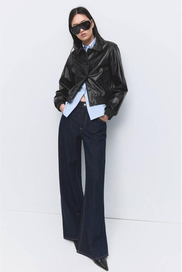 Mango high waist wide leg jeans dark blue denim - Foto 2