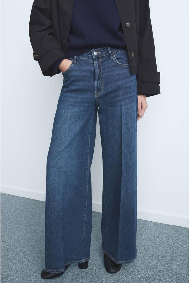 Mango high waist wide leg jeans dark blue denim