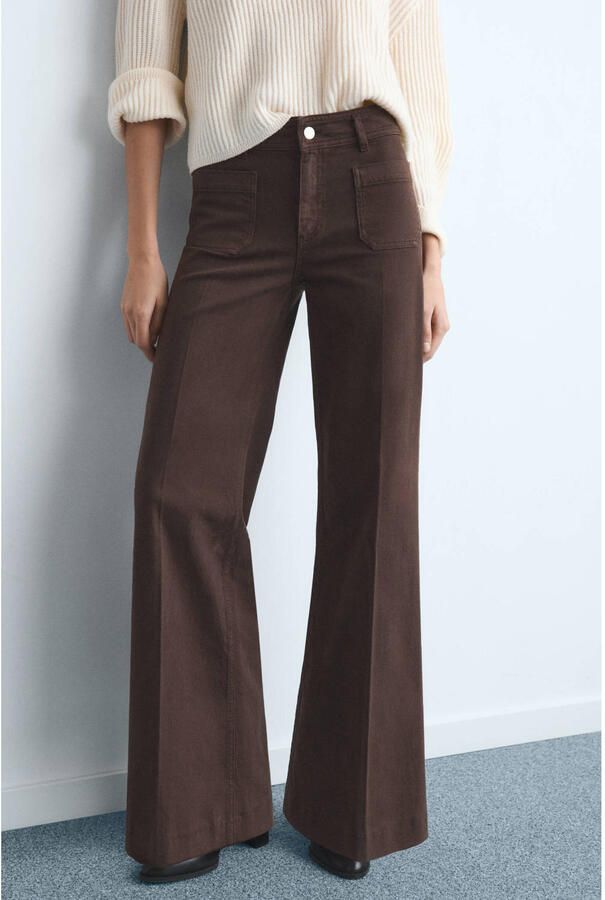 Mango high waist wide leg jeans donkerbruin