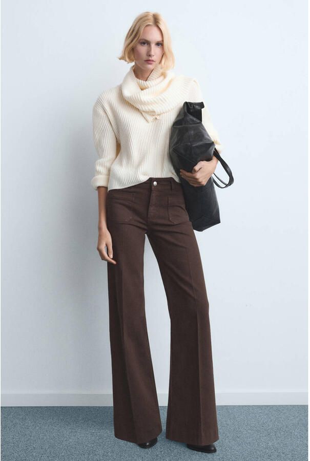 Mango high waist wide leg jeans donkerbruin - Foto 3