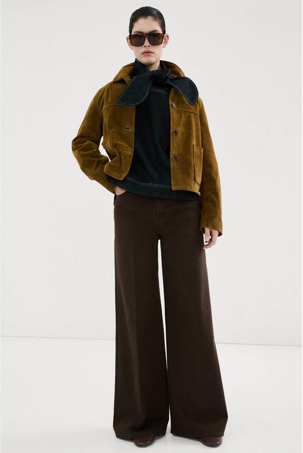 Mango high waist wide leg jeans donkerbruin