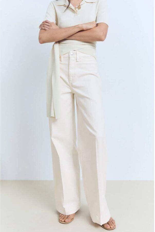 Mango high waist wide leg jeans ecru