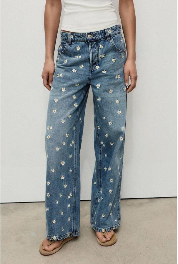 Mango high waist wide leg jeans medium blue denim