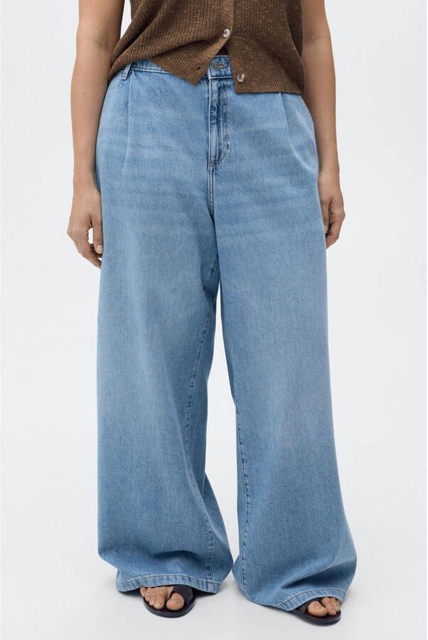 Mango high waist wide leg jeans medium blue denim
