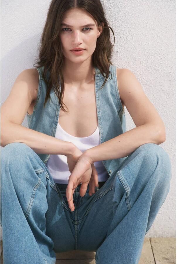 Mango high waist wide leg jeans medium blue denim - Foto 3