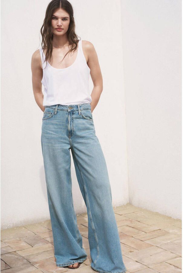 Mango high waist wide leg jeans medium blue denim