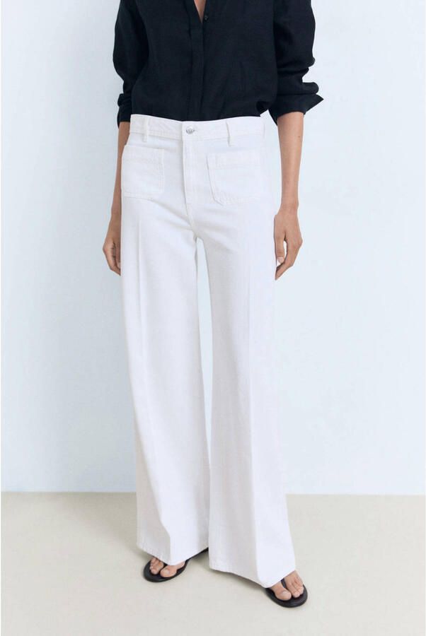 Mango high waist wide leg jeans wit