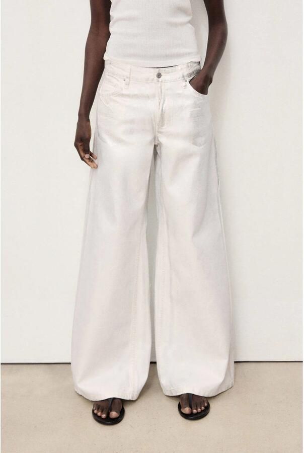 Mango high waist wide leg jeans zilver