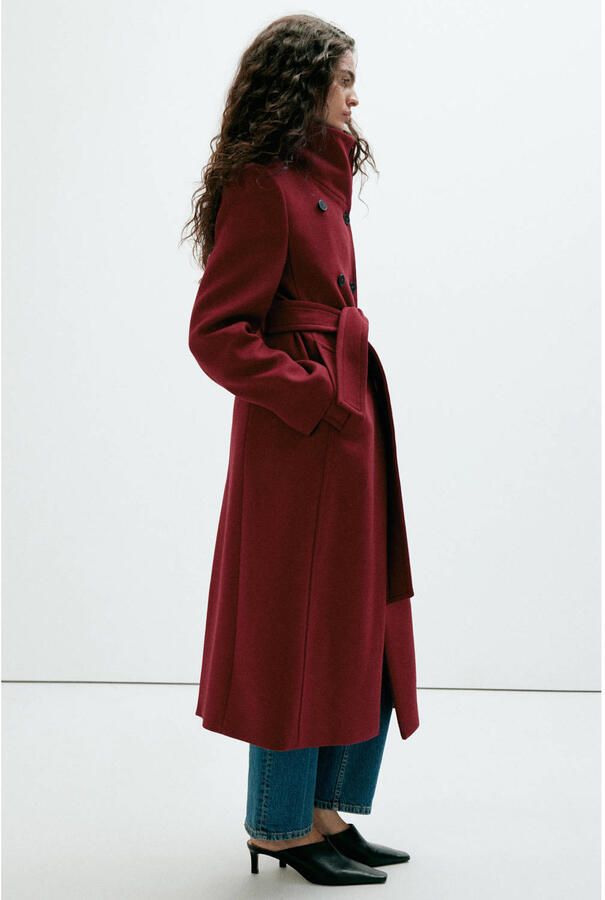 Mango wintermantel met ceintuur en wol rood - Foto 2
