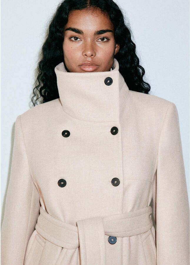Mango wintermantel met ceintuur en wol beige - Foto 2