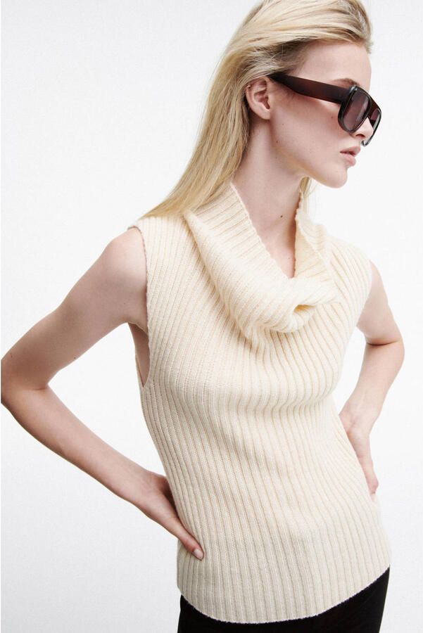Mango gilet met wol beige