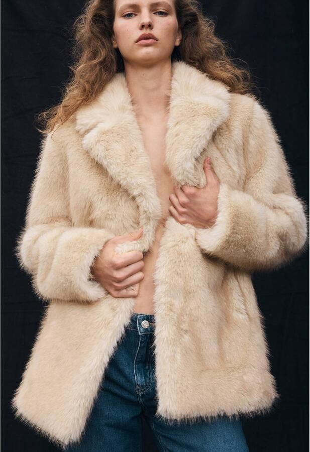 Mango imitatiebont faux fur jas beige
