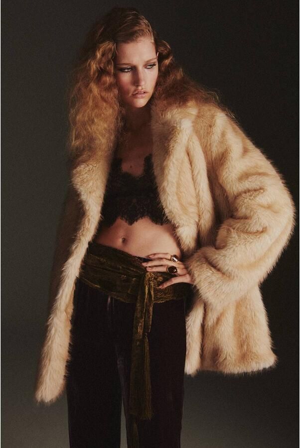 Mango imitatiebont faux fur jas beige - Foto 2