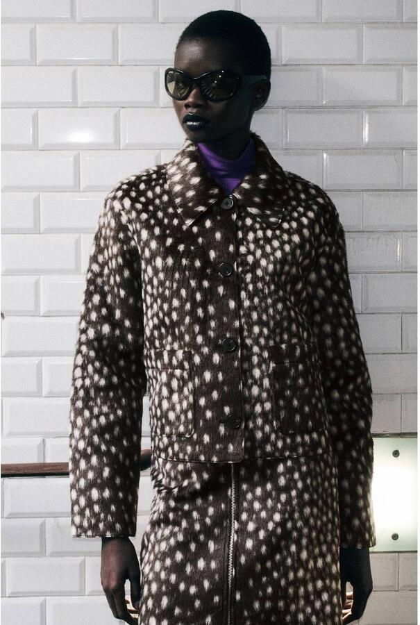 Mango imitatiebont faux fur jas met dierenprint donkerbruin