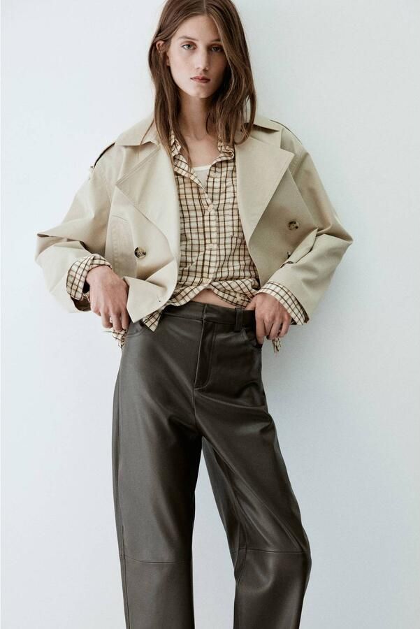 Mango imitatieleren barrel broek bruin groen