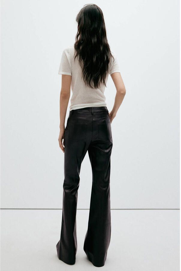 Mango imitatieleren flared broek bruin