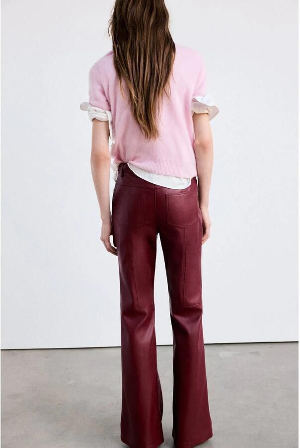 Mango imitatieleren flared broek rood
