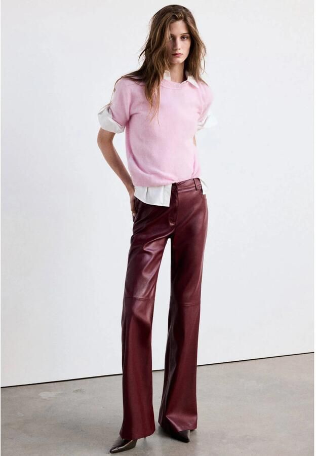 Mango imitatieleren flared broek rood - Foto 3