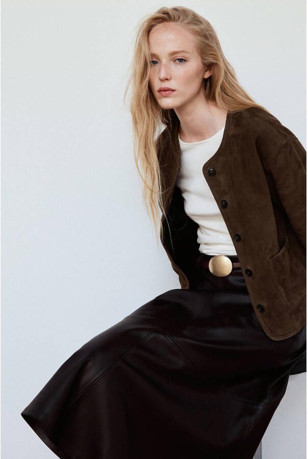 Mango imitatieleren midi rok bruin